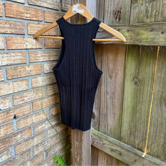 Madewell Black Signature Shimmer Knit Sweater Ribbed Knit Top - Picture 4 of 5